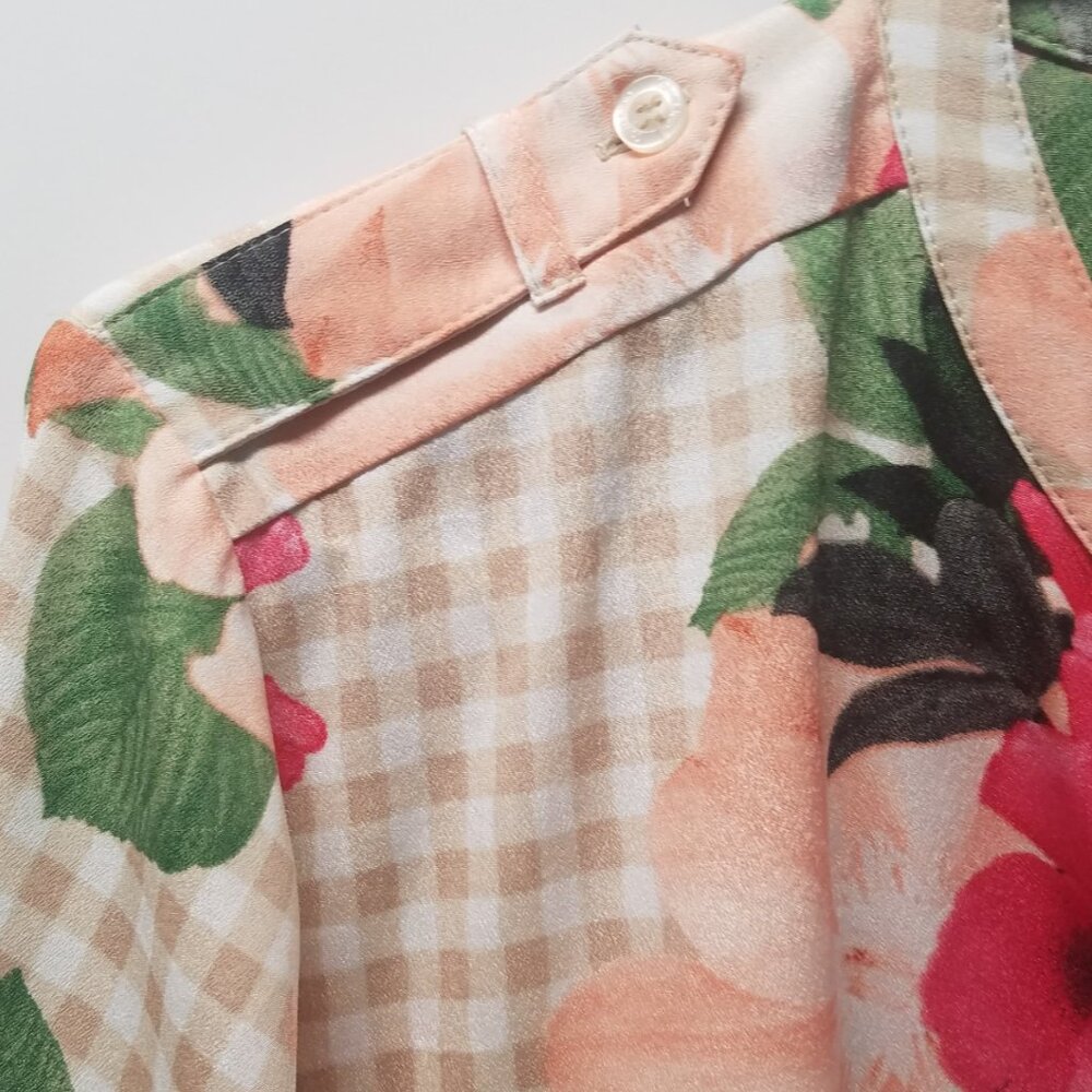 Calvin Klein Floral-Print & Gingham Check Button Front Blouse - Picture 6 of 13